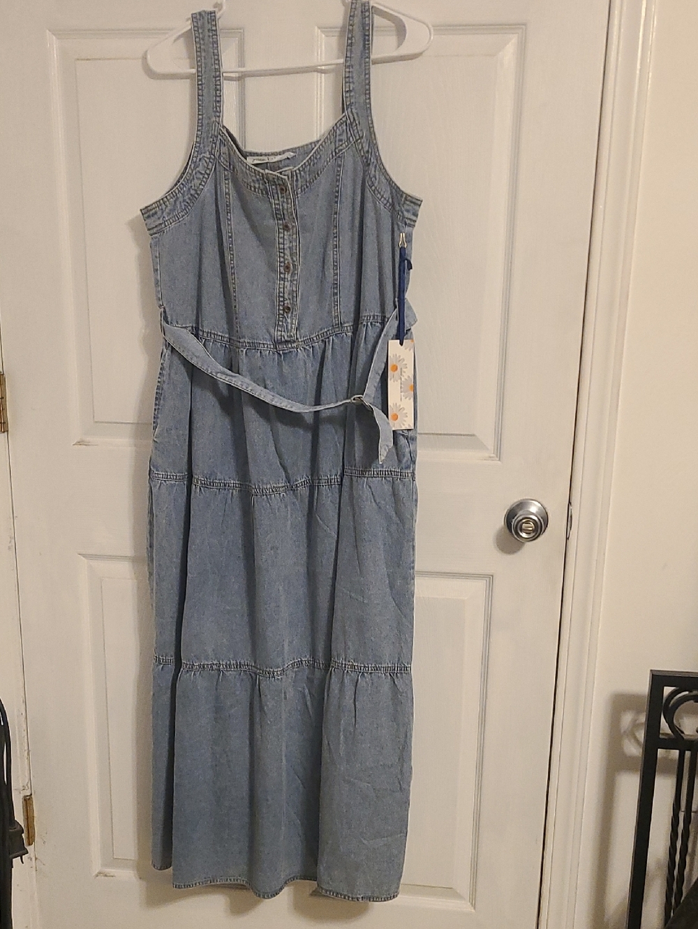 Given Kale Light Wash Denim Maxi Dress with Button Front